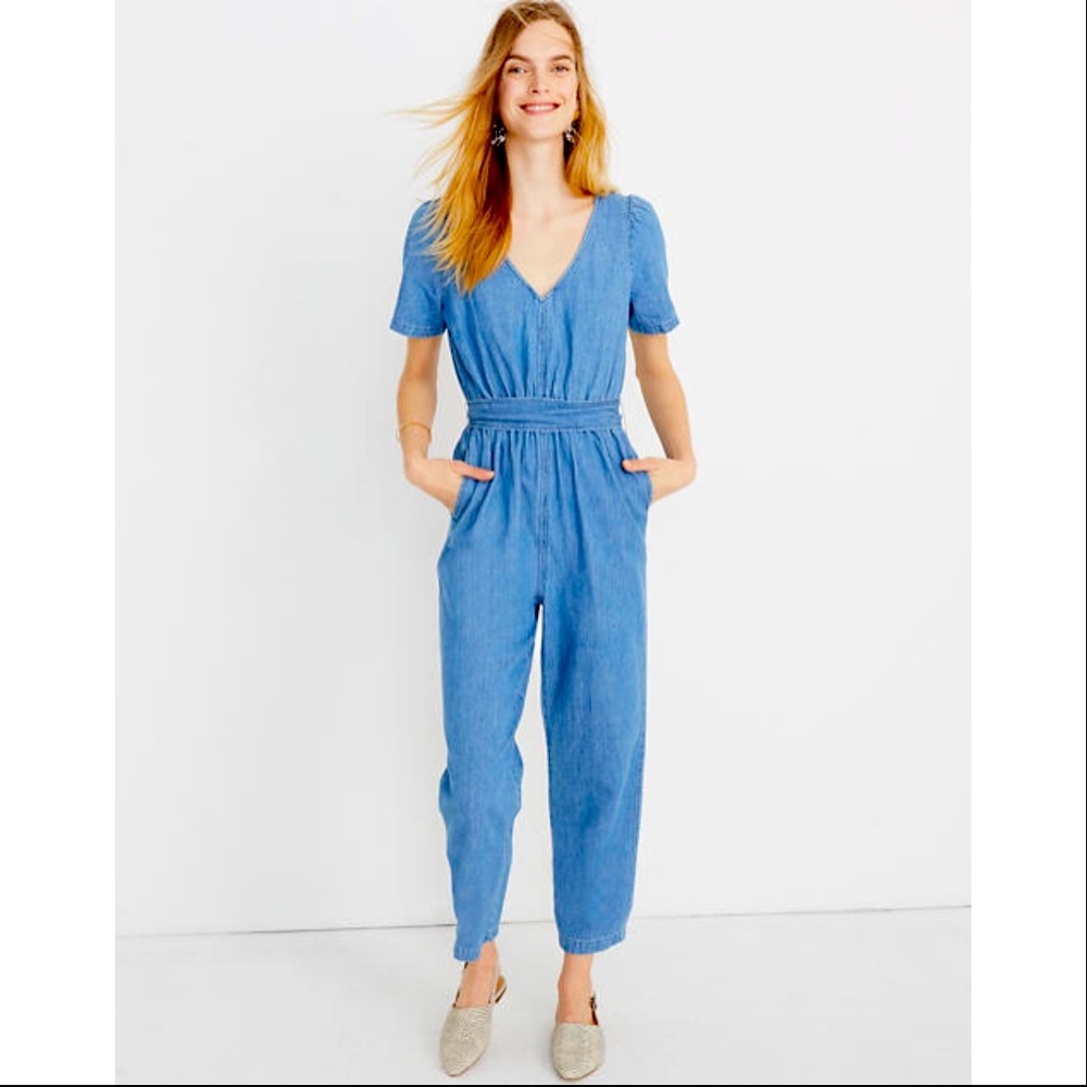 🌟Madewell🌟Denim Puff-Sleeve Tapered Jumpsuit